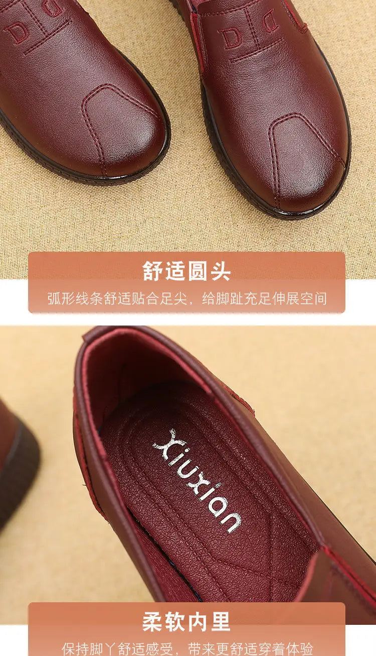 Women Genuine Leather Shoes Spring Autumn Brown Female Casual Shoes Black Mom Ladies Cozy Classic Leisure Loafer Shoes