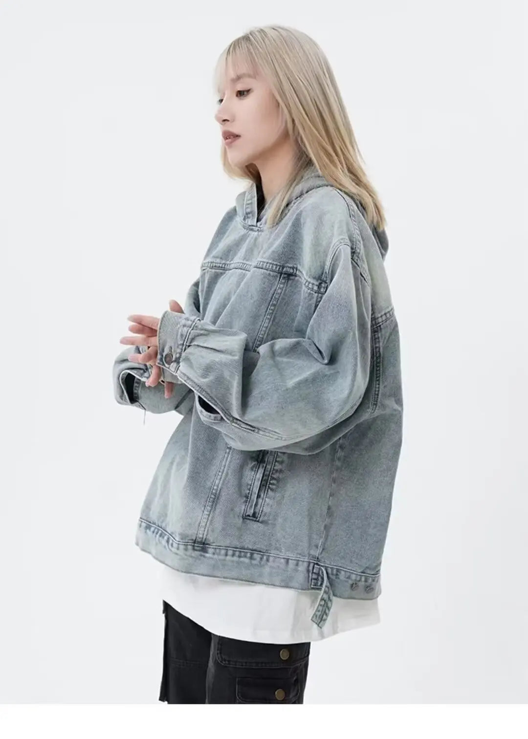 Spring Autumn Women Denim Hoodies Harajuku Streetwear Ladies Jean Pullover Tops Vintage Couple Long Sleeve Hooded Sweatshirts - reetell