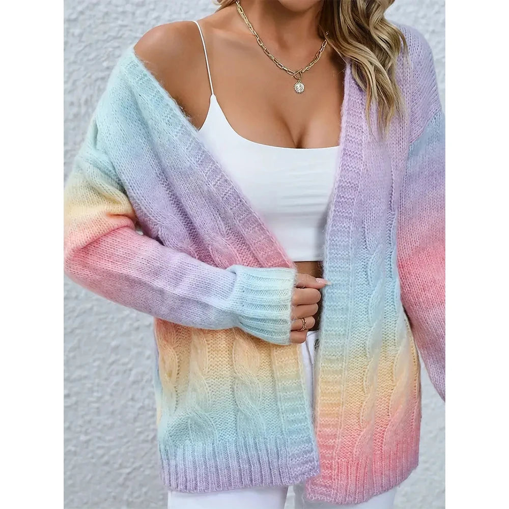 Women's Gradient Open Front V Neck Cardigan - Stylish and Comfortable Long Sleeve Cardigan for Spring and Fall - reetell