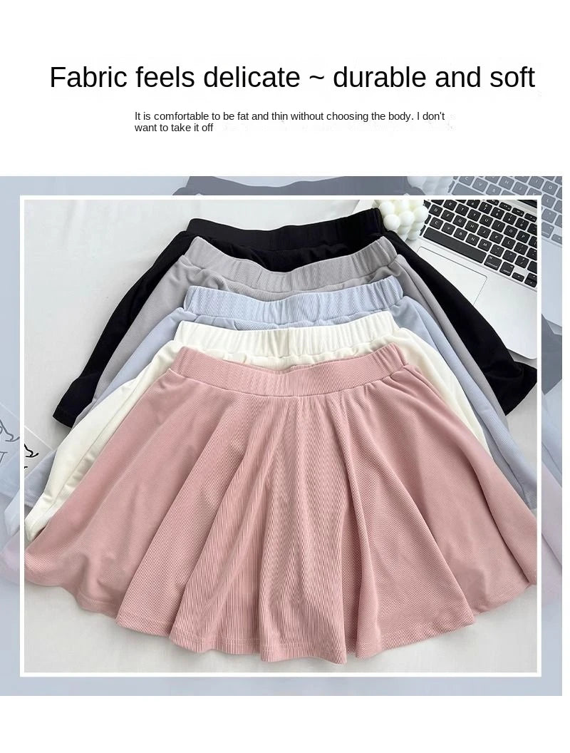 Yasuk Spring Summer Sporty Casual Slim Sport Shorts Pants Panty Dress Sweet Cool Girl Soft Ice Silk Pleated Skirt - reetell