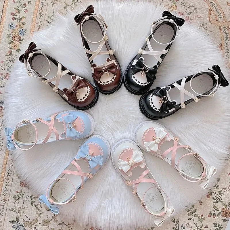 Summer Lolita Sweet Sandals Women Japanese Style Bow Kawaii Chic Mary Janes Shoes Round Toe Shoes Wholesale Drop shipping 2024