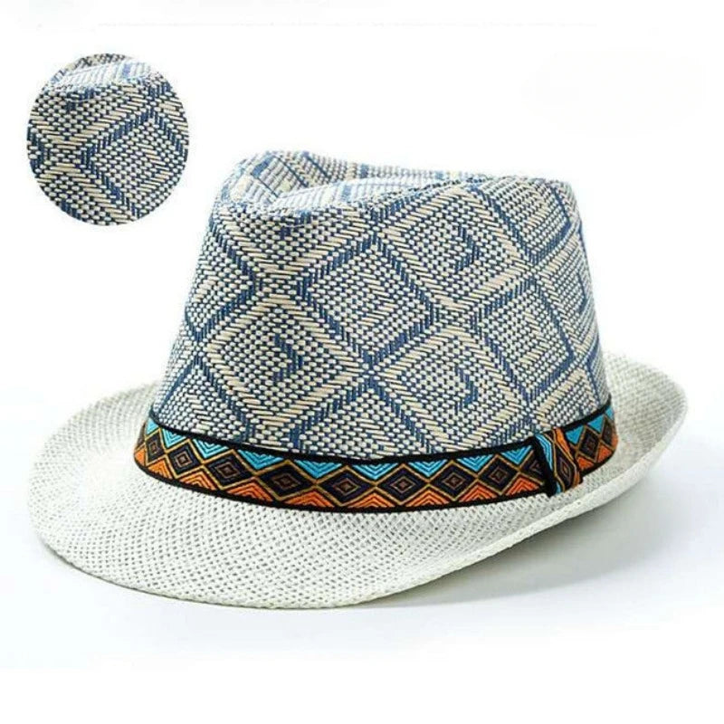 New Spring/Summer Men's Straw Knitted Hat Short Brim Trendy British Jazz  Sunscreen Beach Hat Versatile for Gentlemen