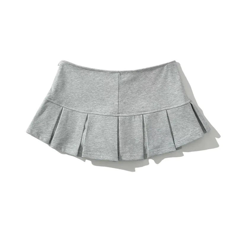 KEYANKETIAN New Women's Terry fabric Low waist Y2K Mini Skirt Wide pleat Decoration Light grey Flounce A Line Skort Hot sweet - reetell