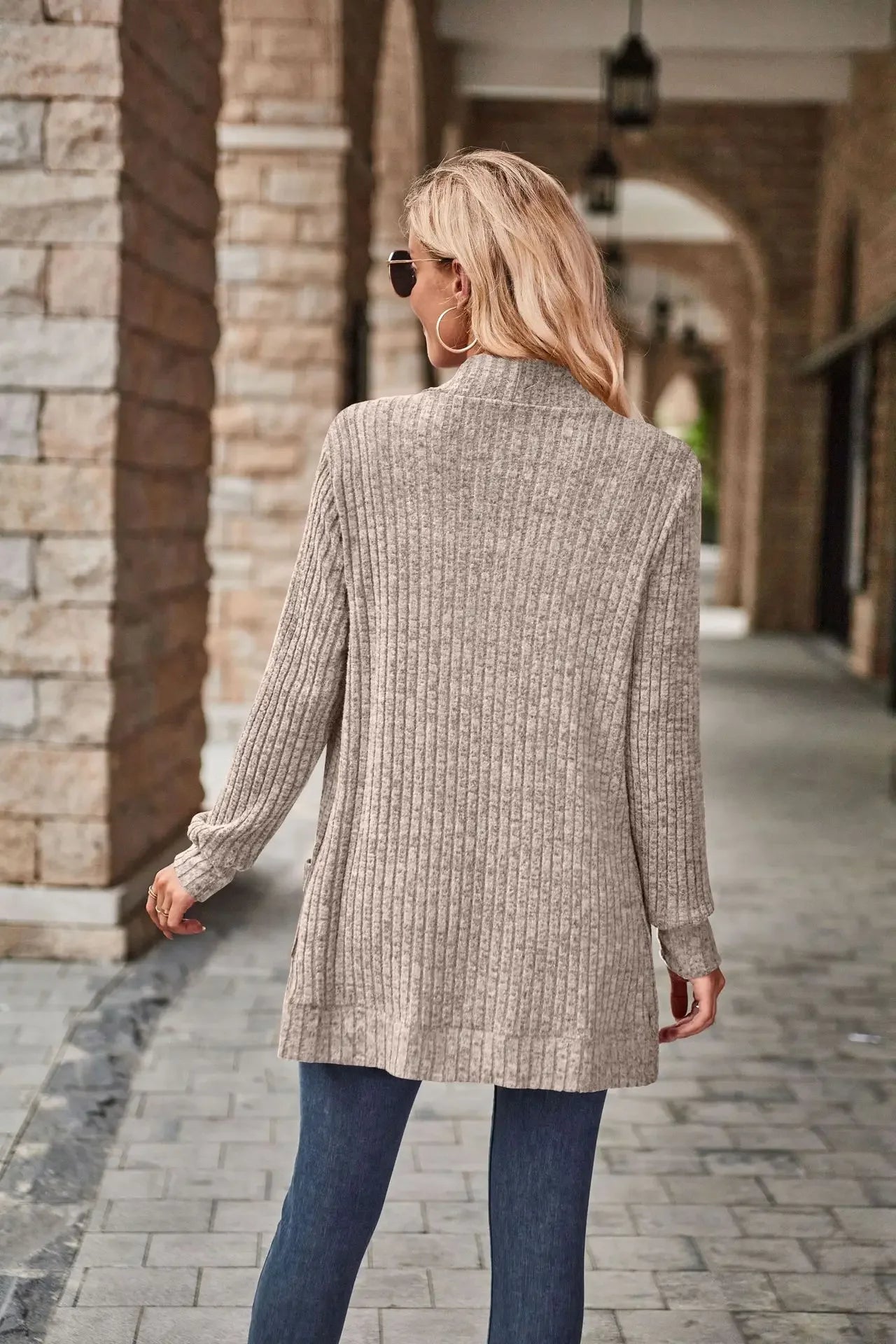 Women'S Spring And Autumn Solid Color Sweater Cardigan Fashion Pocket Cardigan Top Jacket Comfortable Soft Sweater Tienda Traf - reetell