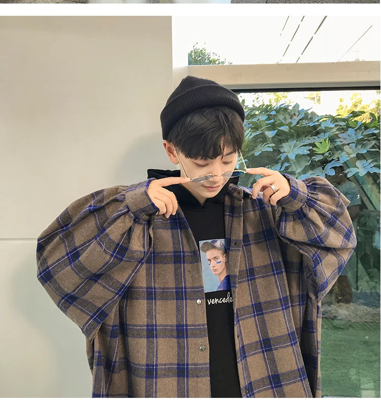 LAPPSTER-Youth  Long Sleeve Winter Y2k Streetwear Fleece Shirts Flannel Harajuku Plaid Shirt Vintage Korean Fashions Clothes