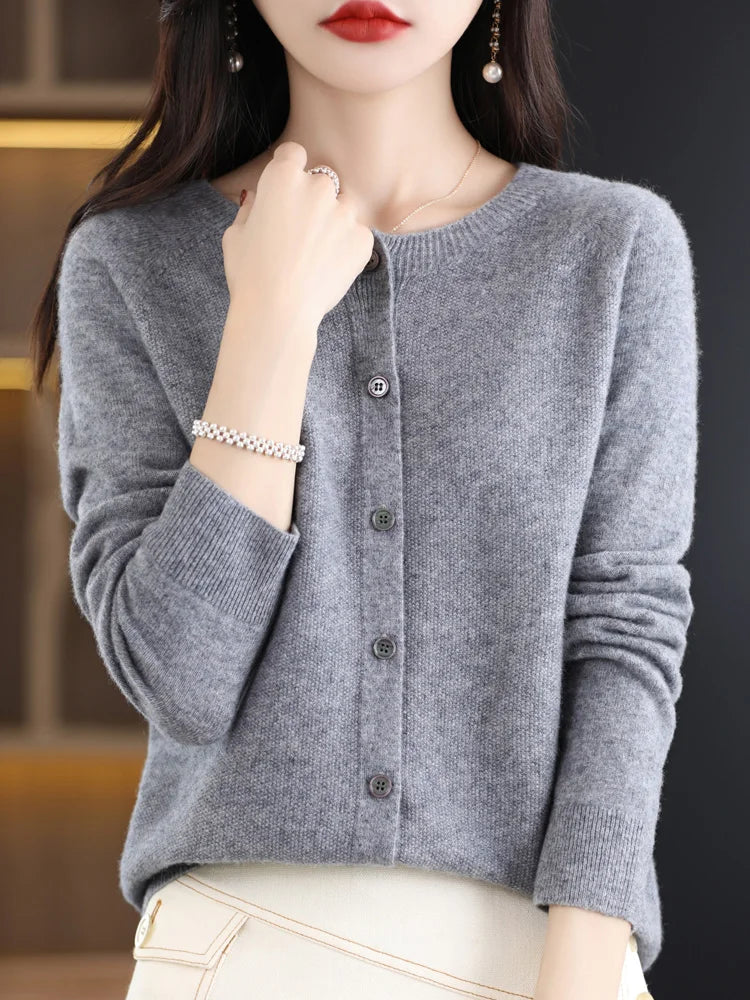 High Quality Round Neck Long Sleeve Cashmere 100% Merino Wool Pullover Women Sweater Coat Top - reetell