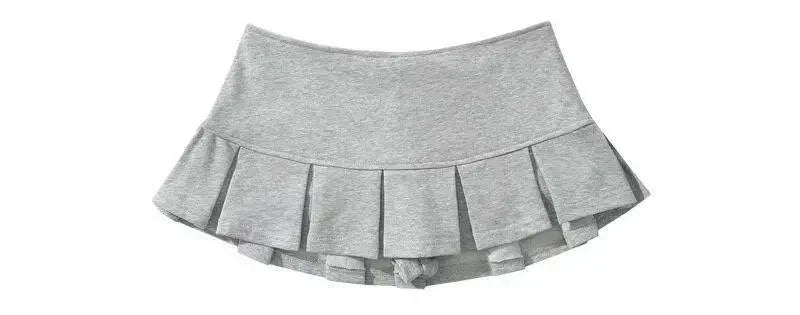 2024 Terry Fabric Y2K Mini Skirt Women Low Waist Wide Pleat Light Grey Sexy Vintage A-line Pleated Skirt Casual Skort Summer - reetell