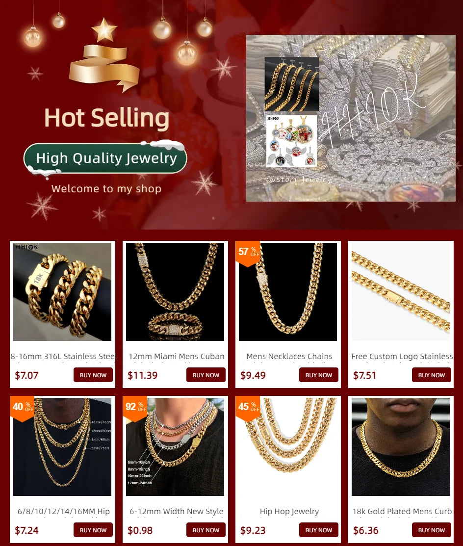 18k Gold Plated Mens Curb Cuban Link Chain Necklaces 316L Stainless Steel Bracelet Hip Hop Jewelry Gifts