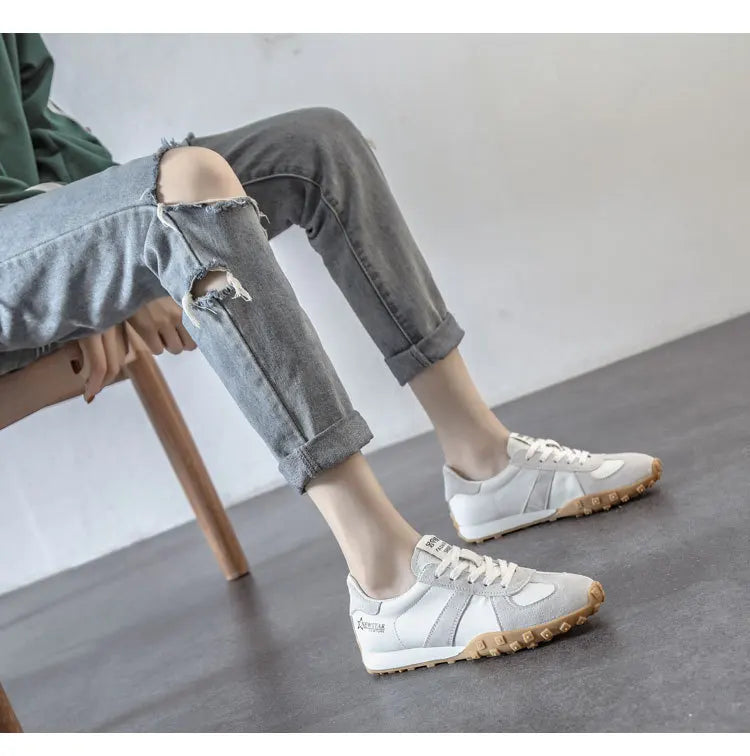 2024 Spring Autumn Casual Sneakers Women Suede Leather Patchwork Mixed Colors Lace-Up Round Toe Platform Shoes Lady Flats - reetell