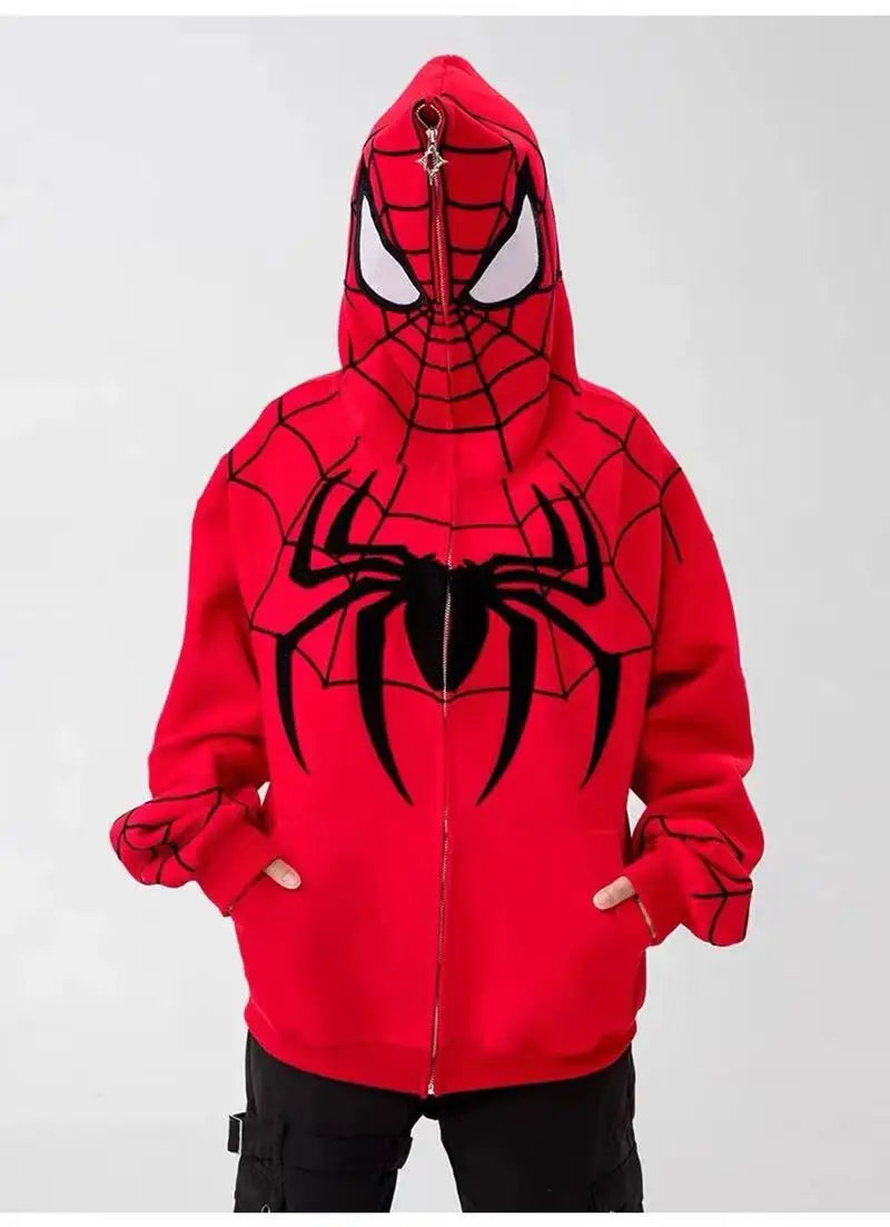 Gothic Y2k Anime Embroidery Zipper Spider Hoodies Men Sweatshirt Clothes Harajuku Oversize Hip Hop Long Sleeve Hoodie Men Women - reetell