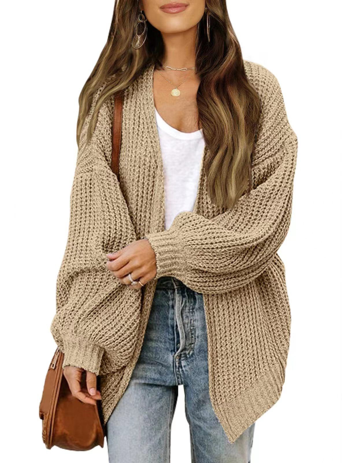 ITOOLIN Winter Women Solid Cardigan Sweater Coat Loose Casual Lantern Sleeve Jacket  For Women Autumn Knitted Coat 2023 - reetell