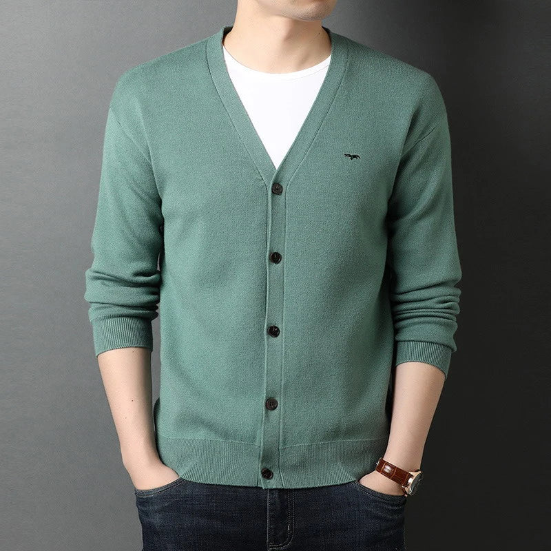 Cashmere Sweater Autumn Winter Warm Men's Casual Woollen Cardigan Sweater Thickened Solid Color V-neck Coat - reetell