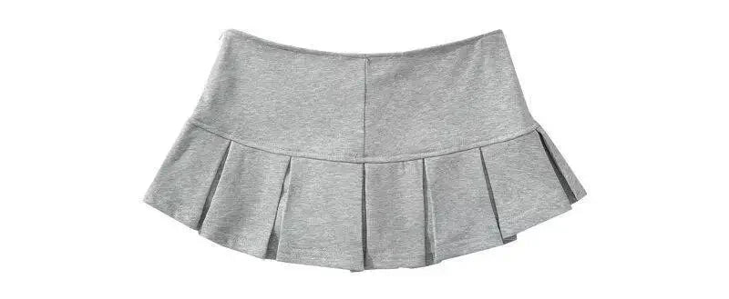 2024 Terry Fabric Y2K Mini Skirt Women Low Waist Wide Pleat Light Grey Sexy Vintage A-line Pleated Skirt Casual Skort Summer - reetell