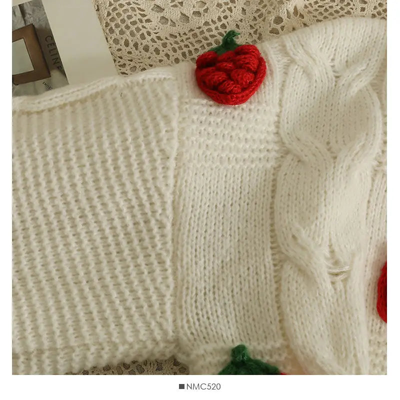 Strawberry Spliced Cardigan Women Knitting All-match Stylish Кардиган Женский Long Sleeve Sweaters Ropa Mujer Elegant Ulzzang - reetell