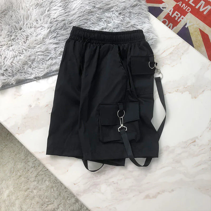 Lucyever Black White Summer Cargo Shorts Women Harajuku Streetwear Unisex Hip Hop Shorts High Waist Baggy Wide Leg Short Pants - reetell