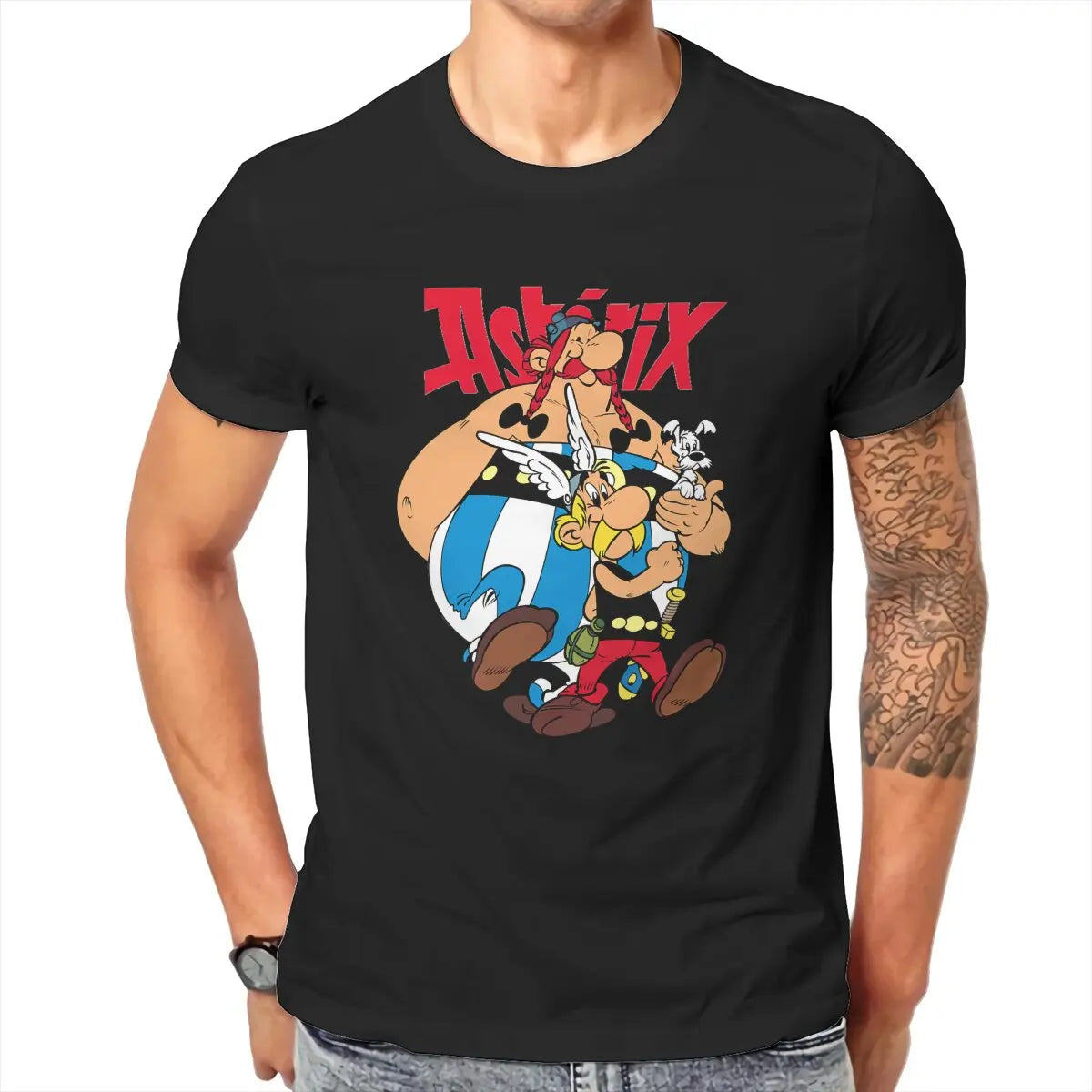 Asterix Obelix T-Shirts Men Cute Cartoon Funny Cotton Tees Crewneck Short Sleeve T Shirts Printed Clothes - reetell