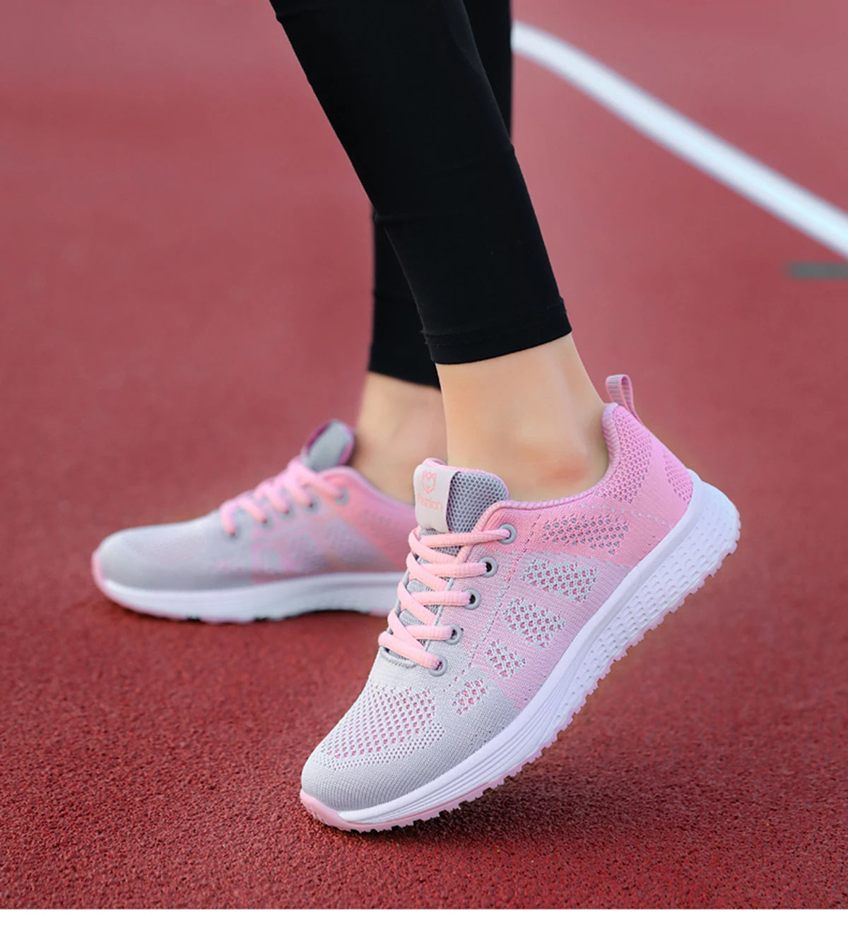 Women Casual Shoes Breathable Walking Mesh Lace Up Flat Shoes Sneakers Women Tenis Feminino Pink Black White - reetell