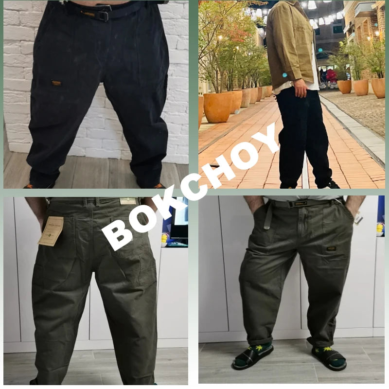 Spring Autumn New Pure Cotton Men Cargo Pants Men Clothing Casual Loose Belt Mid Waist Slim Fit Joggers Men Trouser AZ329 AZ378 - reetell