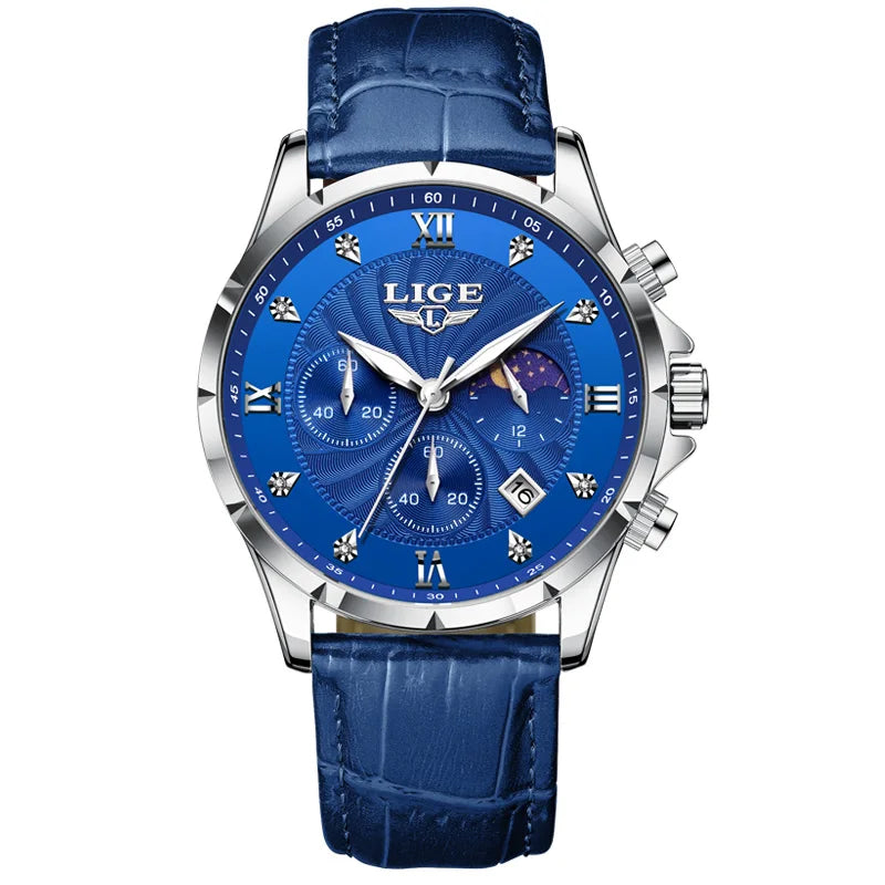 LIGE Mens Watches Casual Business Watch Men Luxury Waterproof Date Luminous Chronograph Wristwatch Quartz Watch Leather Clock