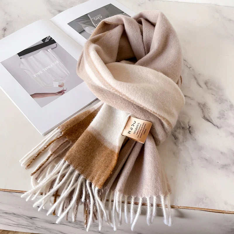 100% Wool Luxury Brands Classic England Style Women Scarf Fashion Stripe Plaid Scarves Tassel Shawls Pashmina Lady Wrap 32*180cm - reetell