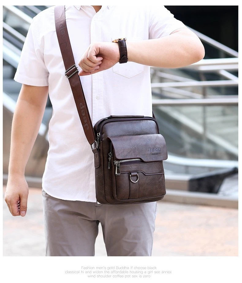 JEEP BULUO Crossbody Messenger Bags Business Casual Handbag Brand Shoulder New High Quality Leather For Men Business Casual Fash