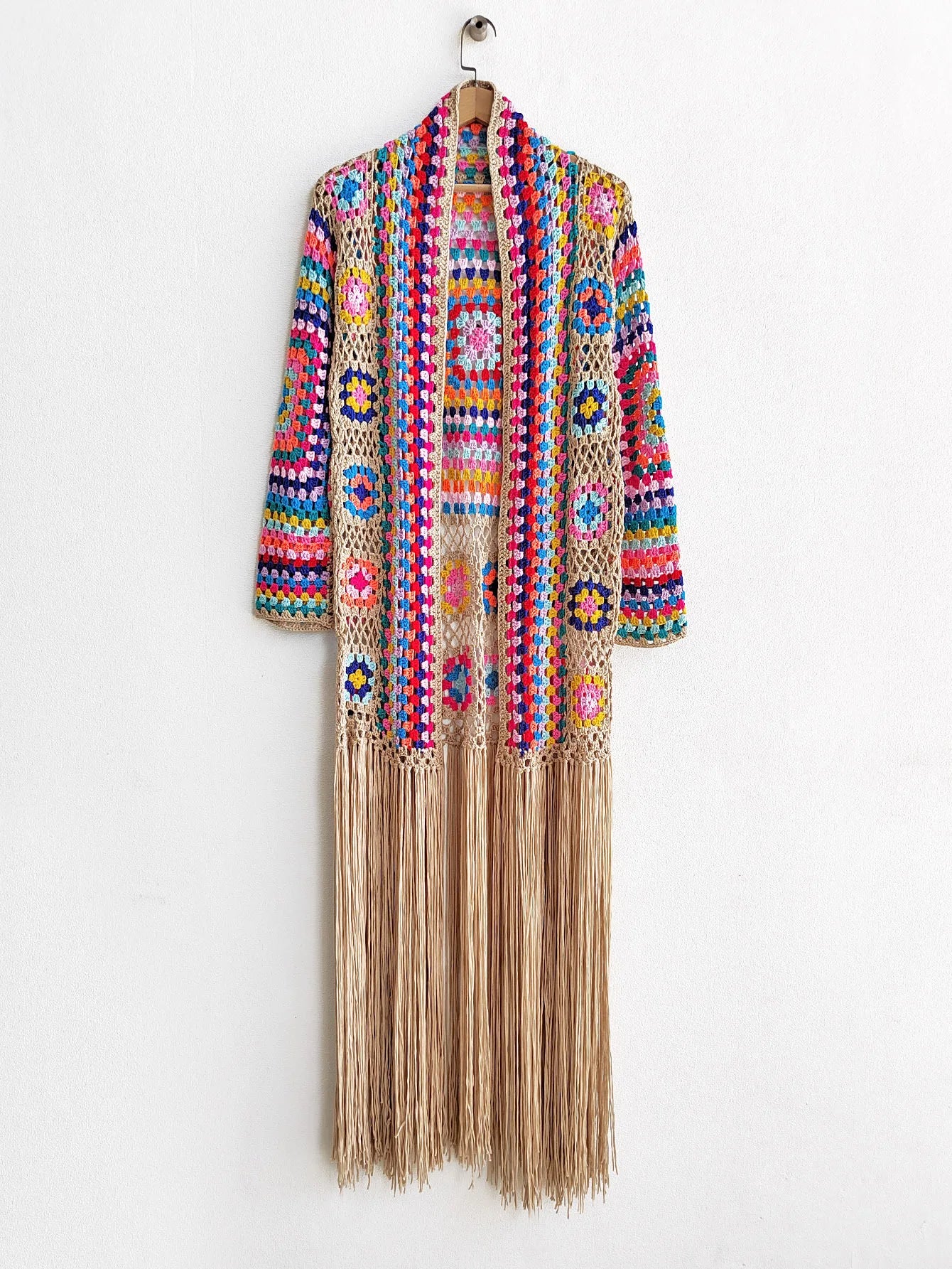 Women's Cardigans Crochet Knitted Maxi Fringe Coats Jacket Casual Sweater Ladies Tassel Open Stitch Hollow Out Long Cardigan - reetell