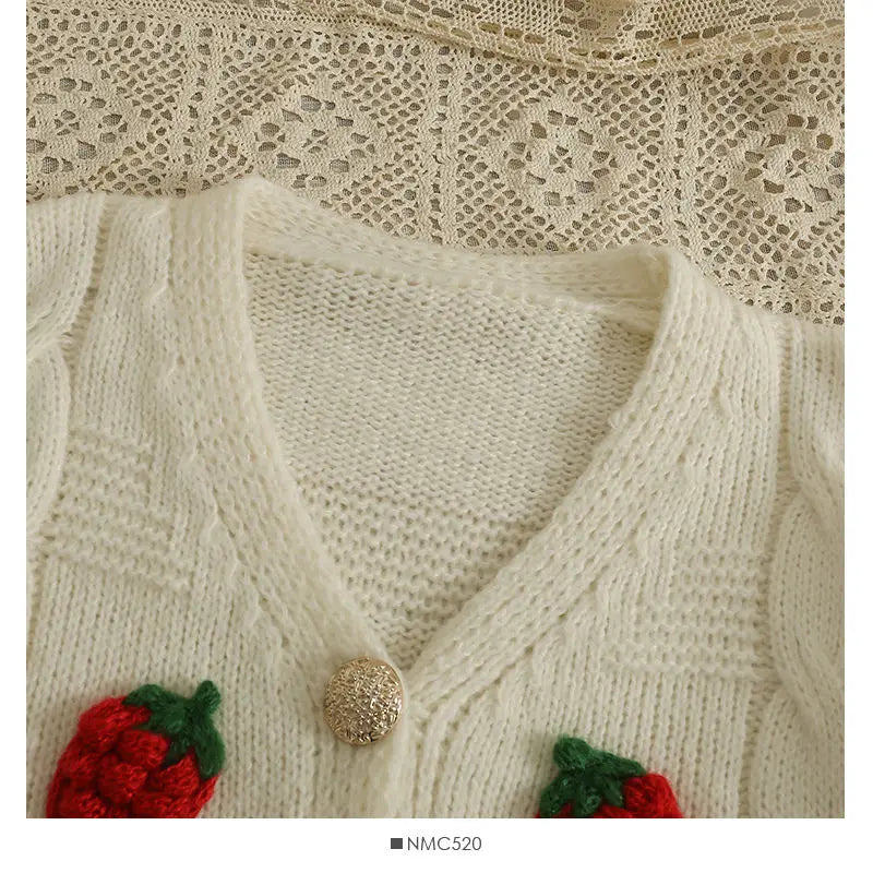 Strawberry Spliced Cardigan Women Knitting All-match Stylish Кардиган Женский Long Sleeve Sweaters Ropa Mujer Elegant Ulzzang - reetell