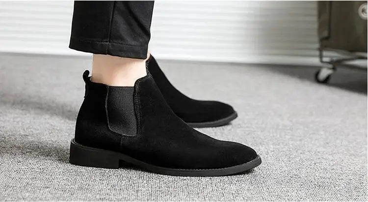 Men's Retro Classical Chelsea Boots Cow Suede Genuine Leather Men Fashion Ankle Boot Mens Casual Short Boots High-Top Shoes - reetell