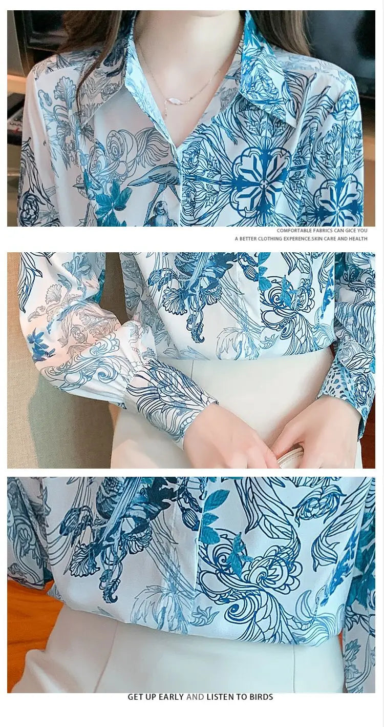 Spring Autumn Turn-down Collar Geometric Printing Cardigan Button Lantern Long Sleeve Women'sClothing Trendy All-match Tops - reetell