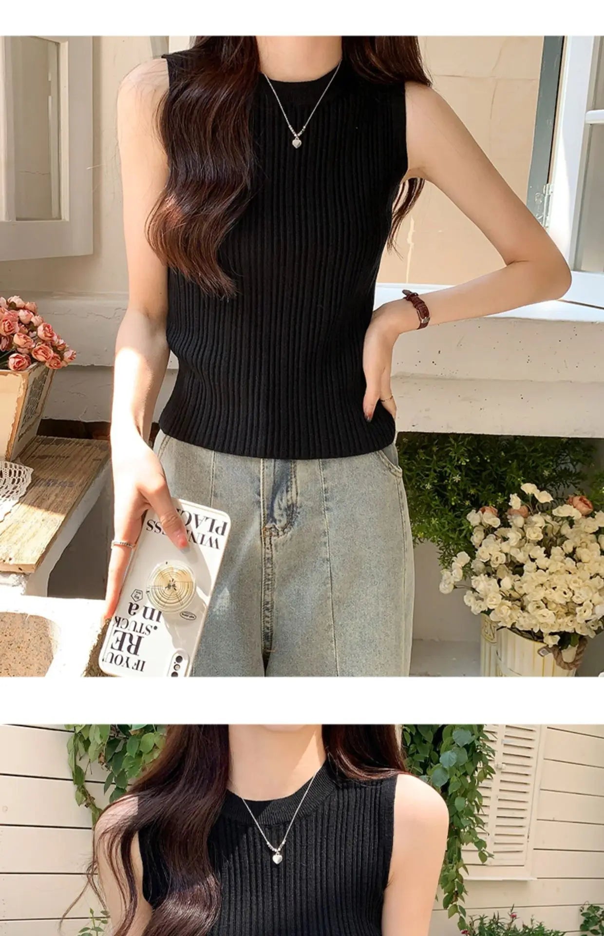 AOSSVIAO 2024 Korea Knitted Vests Women Top O-neck Solid Tank Blusas Y2K Summer New Fashion Female Sleeveless Casual Thin Tops - reetell