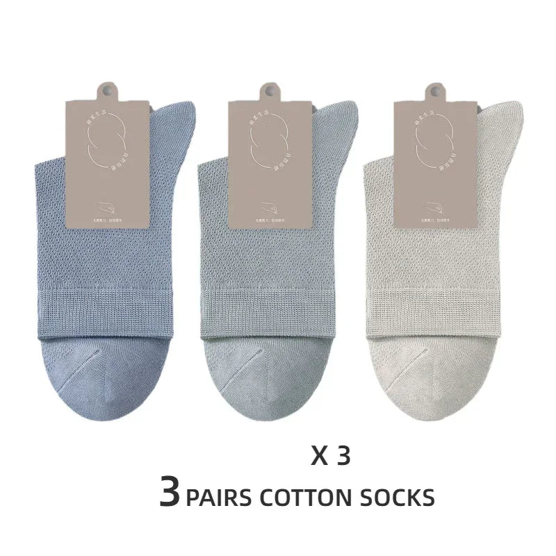 5 Pairs Men High Quality 96% Pure Cotton Socks Antibiosis Business Deodorant Sock Mesh Breathable Male Solid Color Casual Summer