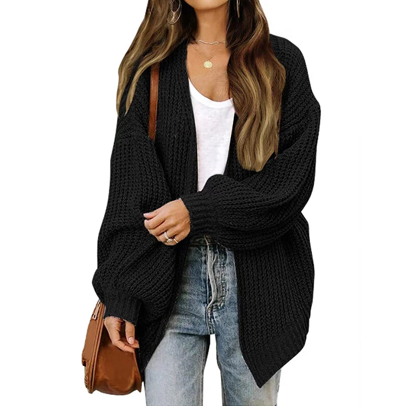 ITOOLIN Winter Women Solid Cardigan Sweater Coat Loose Casual Lantern Sleeve Jacket  For Women Autumn Knitted Coat 2023 - reetell