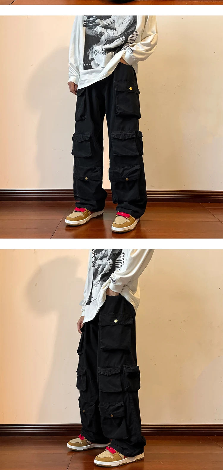 2023 Men Cargo Pants Multi-Pockets Tool Pants Harajuku Mens Vintage Loose Wide Leg Pants Streetwear Casual Hip-Hop Trousers