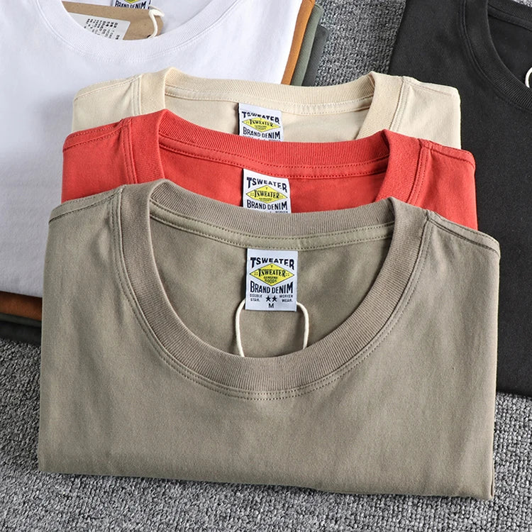 Simple Design Cotton Pocket Washed T-Shirt for Men: Basic Style with Pure Color and Short Sleeves - reetell