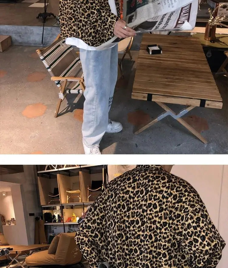 Shirts Spring Summer Man Thin Men's Clothing 2023 Streetwear Casual Loose Printing Leopard Turn-down Collar Long Sleeve Handsome - reetell