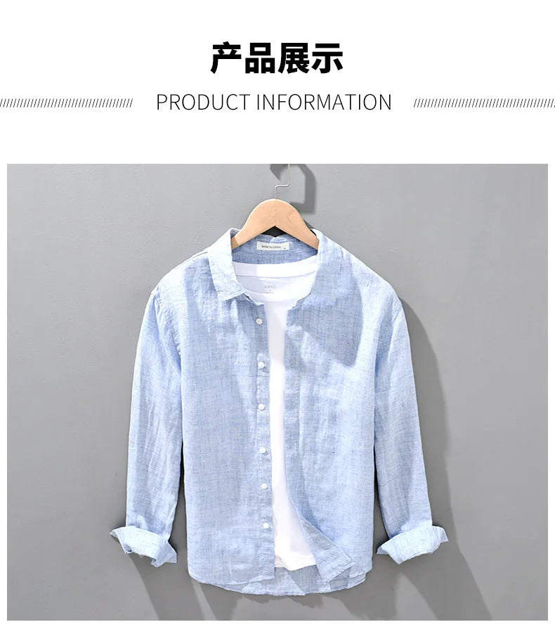 Linen Shirt Men's Seasonal Long Sleeved Top Korean Linen Breathable Shirt Oversized Loose Fitting Men's Clothing