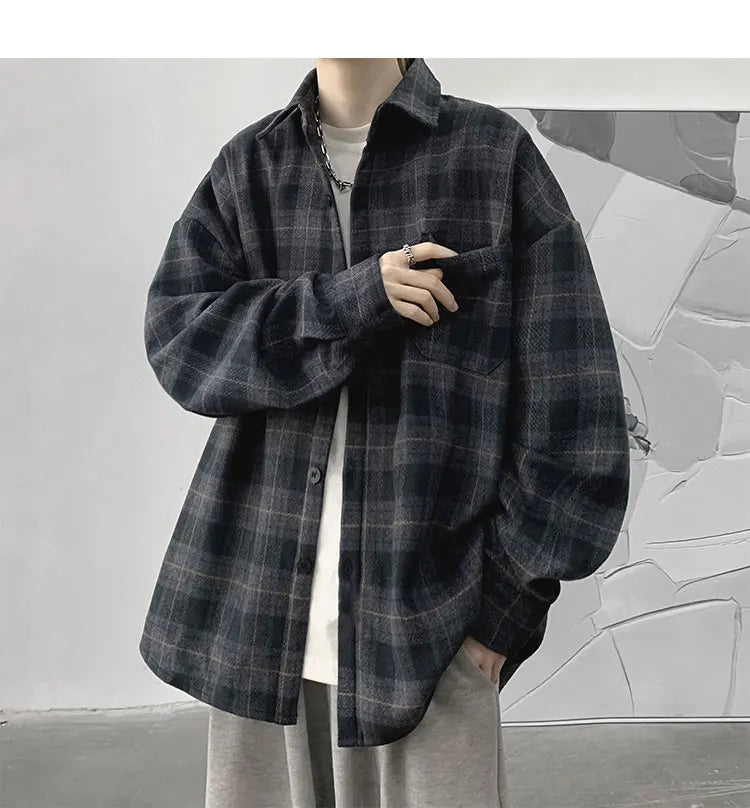 LAPPSTER-Youth  Long Sleeve Winter Y2k Streetwear Fleece Shirts Flannel Harajuku Plaid Shirt Vintage Korean Fashions Clothes