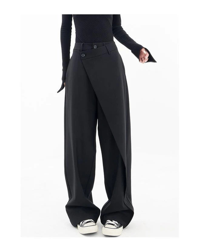 HOUZHOU Women Wide Suit Pants High Waist Gothic Japanese Style Baggy Black Trousers Irregular Straight Pants Casual Streetwear - reetell