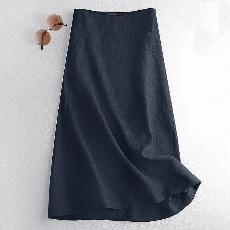 ZANZEA Women Causal Midi Skirt Summer Fashion High Waist Skirts Jupe Party Work A-line Faldas Saia Robe Femme Oversize Vestido - reetell