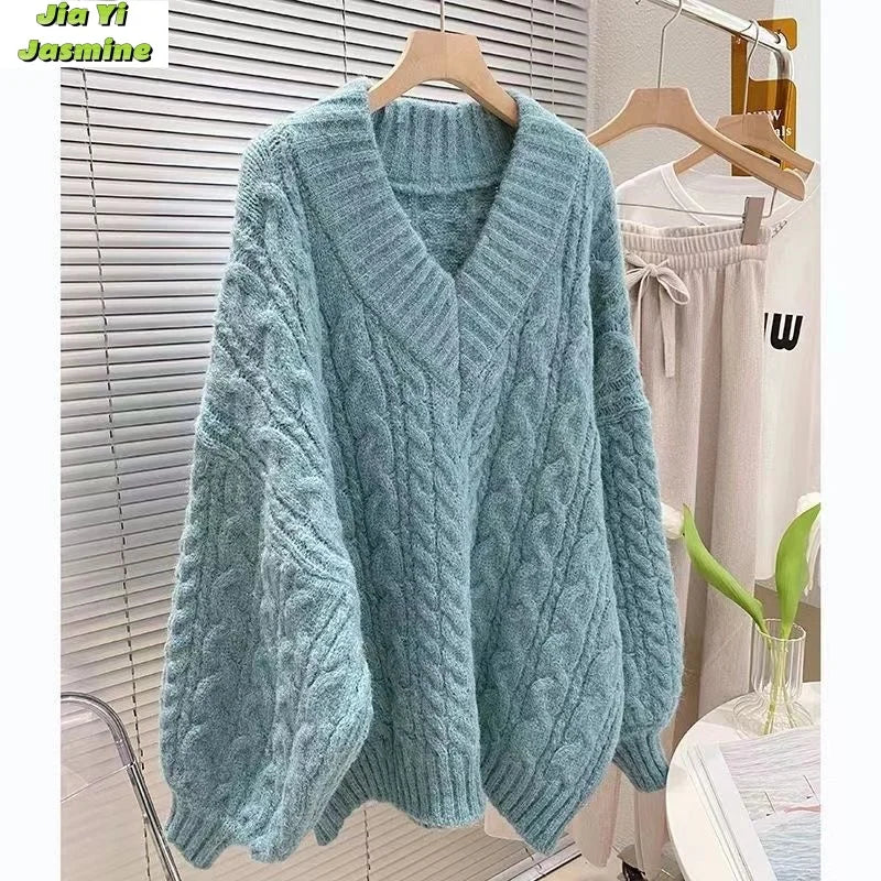 Women's Autumn and Winter Fashion Loose Outer Wear Lazy Style Niche Warm Knit Sweater Top - reetell