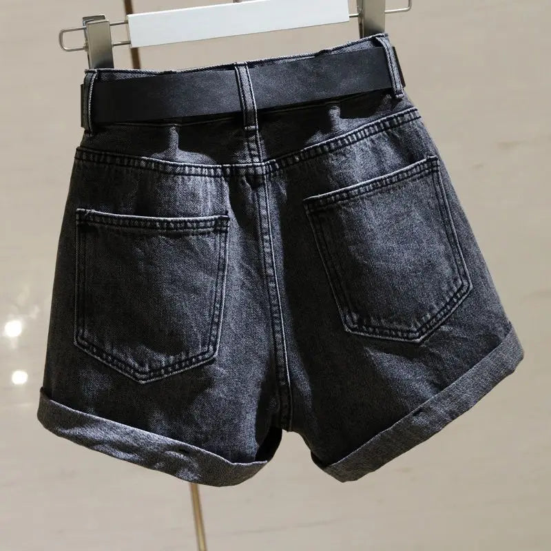 High Waisted Denim Shorts 2024 Summer New Style Women's Loose Fitting Hot Pants Versatile Slimming Wide Leg Pants Korean Version - reetell