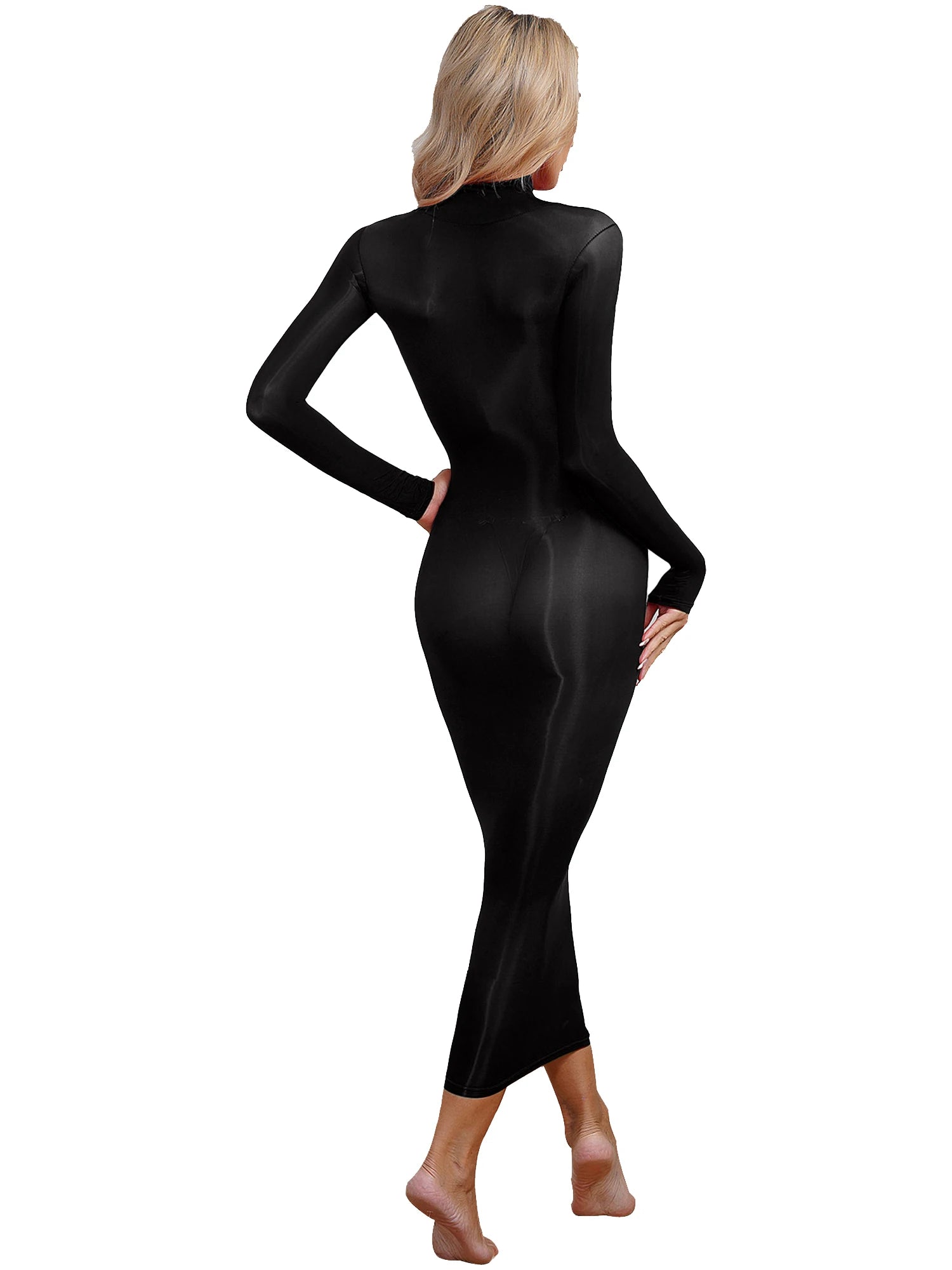 Womens See Though Skinny Dress Lingerie High Stretchy Glossy Bodycon Dress Long Sleeve Sleeveless Dating Club Rave Party Clothes - reetell