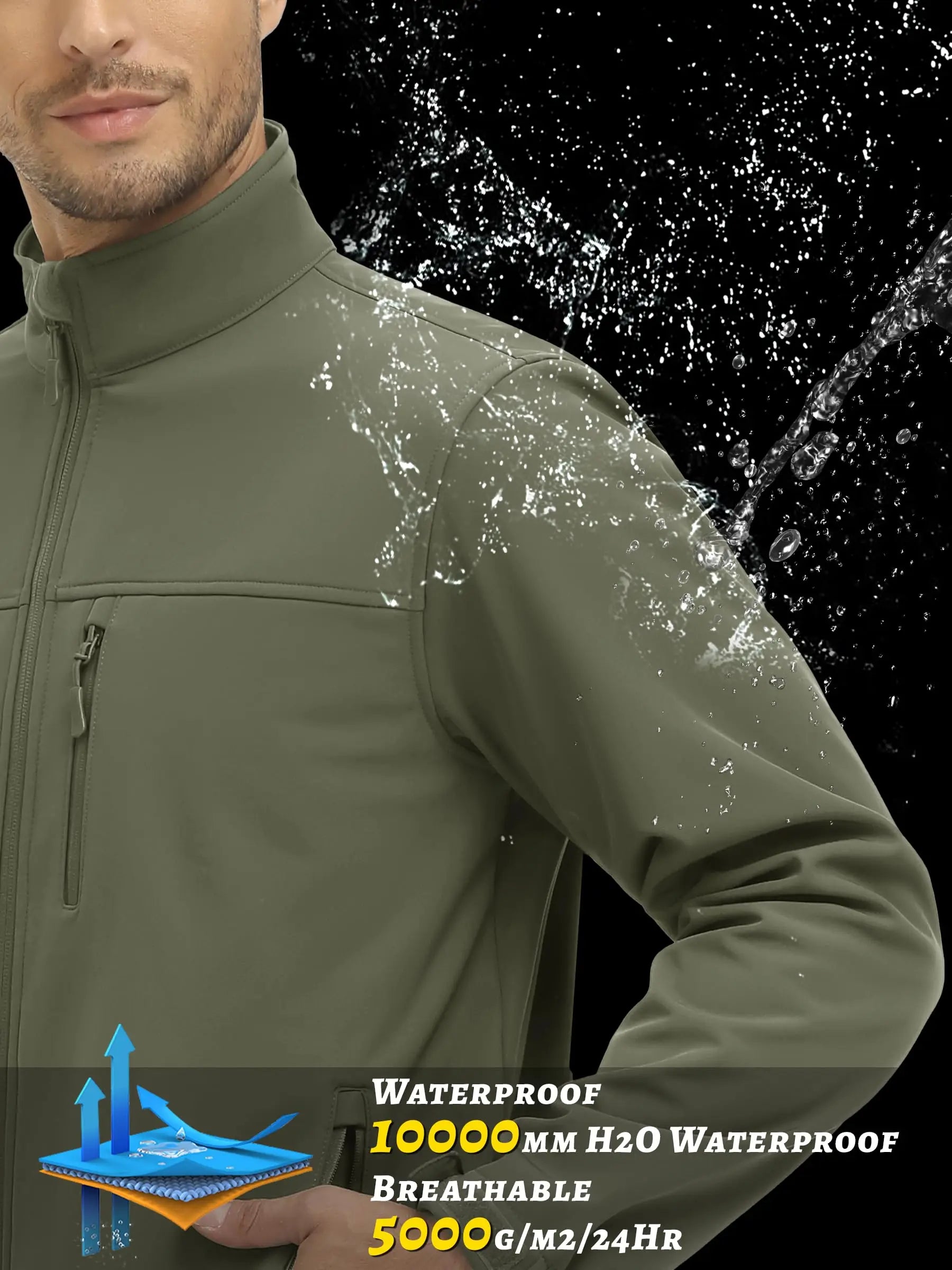 TACVASEN Waterproof Softshell Jackets Mens Winter Fleece Lined Work Jackets Zipper Pocket Outdoor Jacket Male Windbreaker - reetell