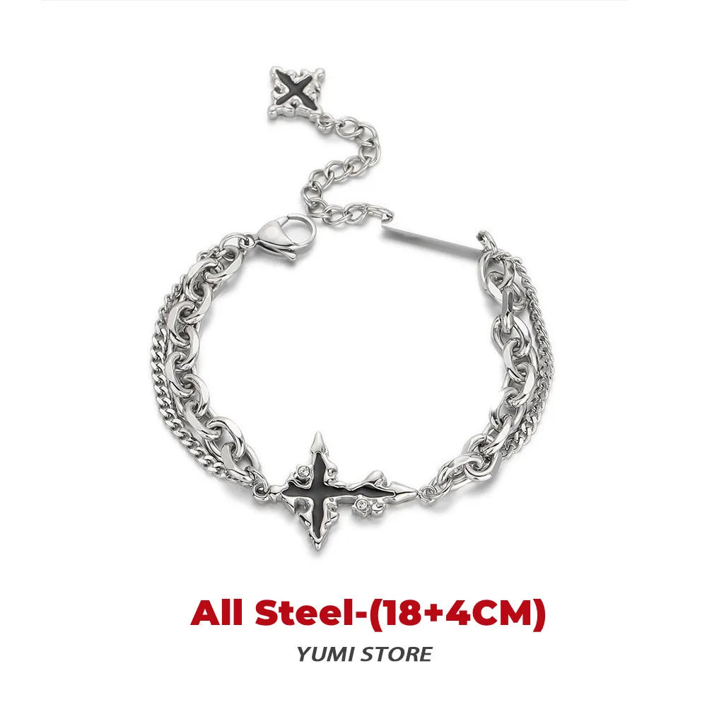 Retro Flame Cross Bracelet For Men Woman Hip Hop Titanium Steel Splice Chain Charm Unisex Jewelry Cool Kpop Luxury Accessories