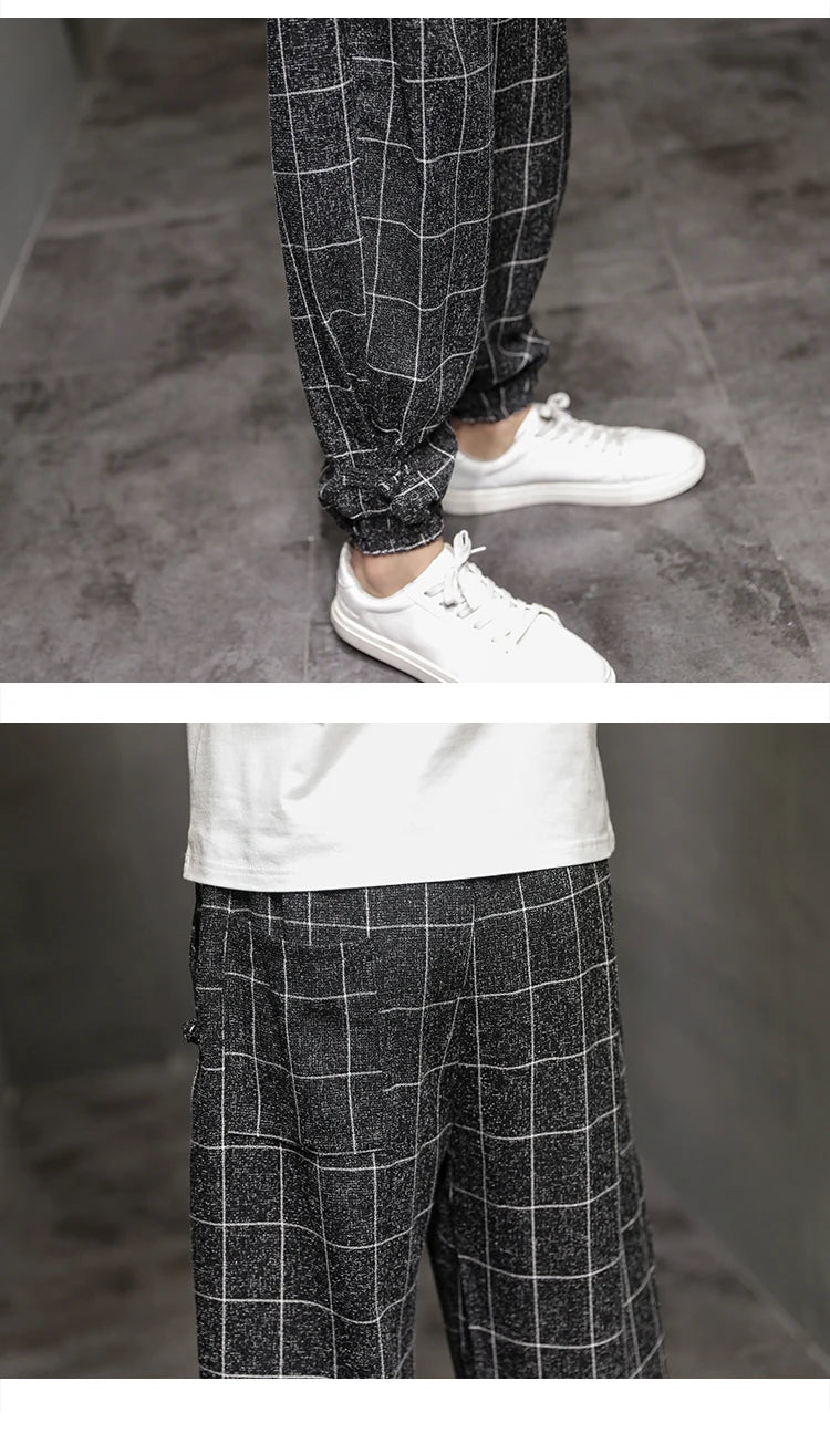 Cotton Linen Pants for Men New Trend Disc Buckle Hallen Pants Man Spring Summer Comfortable Breathable Casual Pants