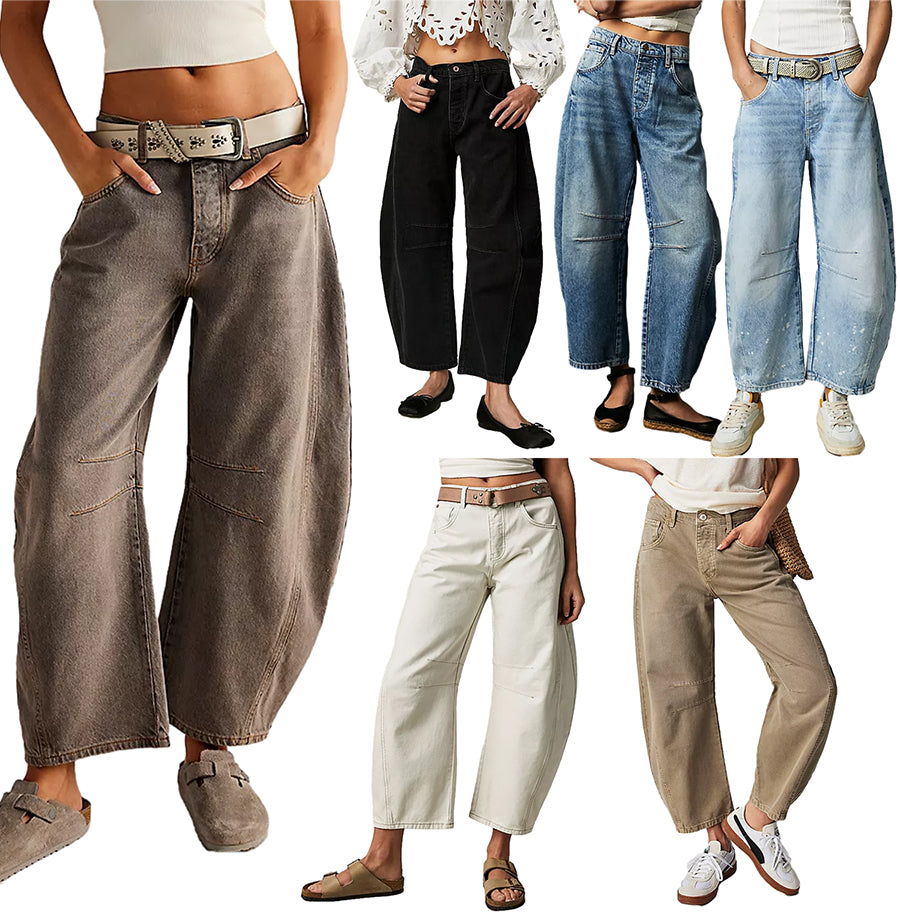 Women Baggy Mid Waist Jeans Wide Leg Loose Boyfriend Denim Pants Straight Leg Cropped Barrel Jeans Y2k Streetwear 90s Jeans - reetell