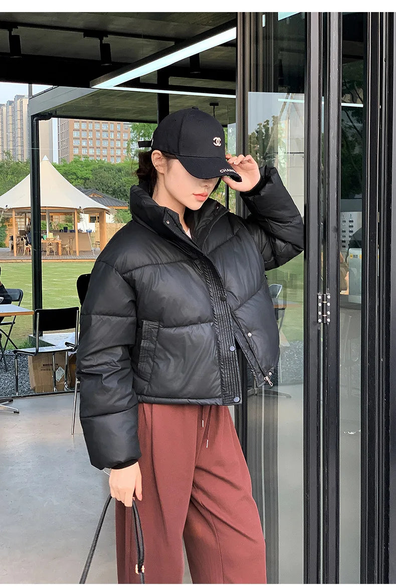 Winter Women Clothes Cropped Jackets Parkas Warm Stand Collar Cold Coat Zipper Puffer Jacket Korean Fashion Cotton-padded Jacket