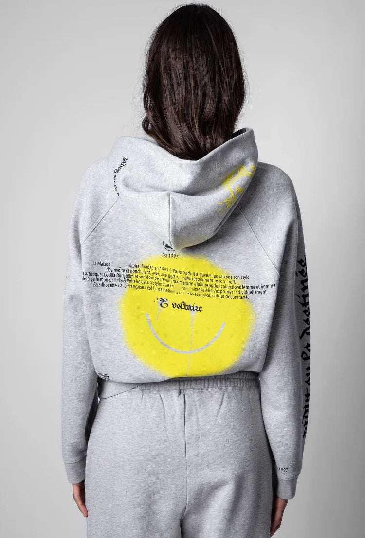 Letter Happy Face Sweatshirt For Women Long Sleeve Fleece Sweatshirt Fashion Casual Pullover Pocket Cotton Hoodie Sweatshirt - reetell