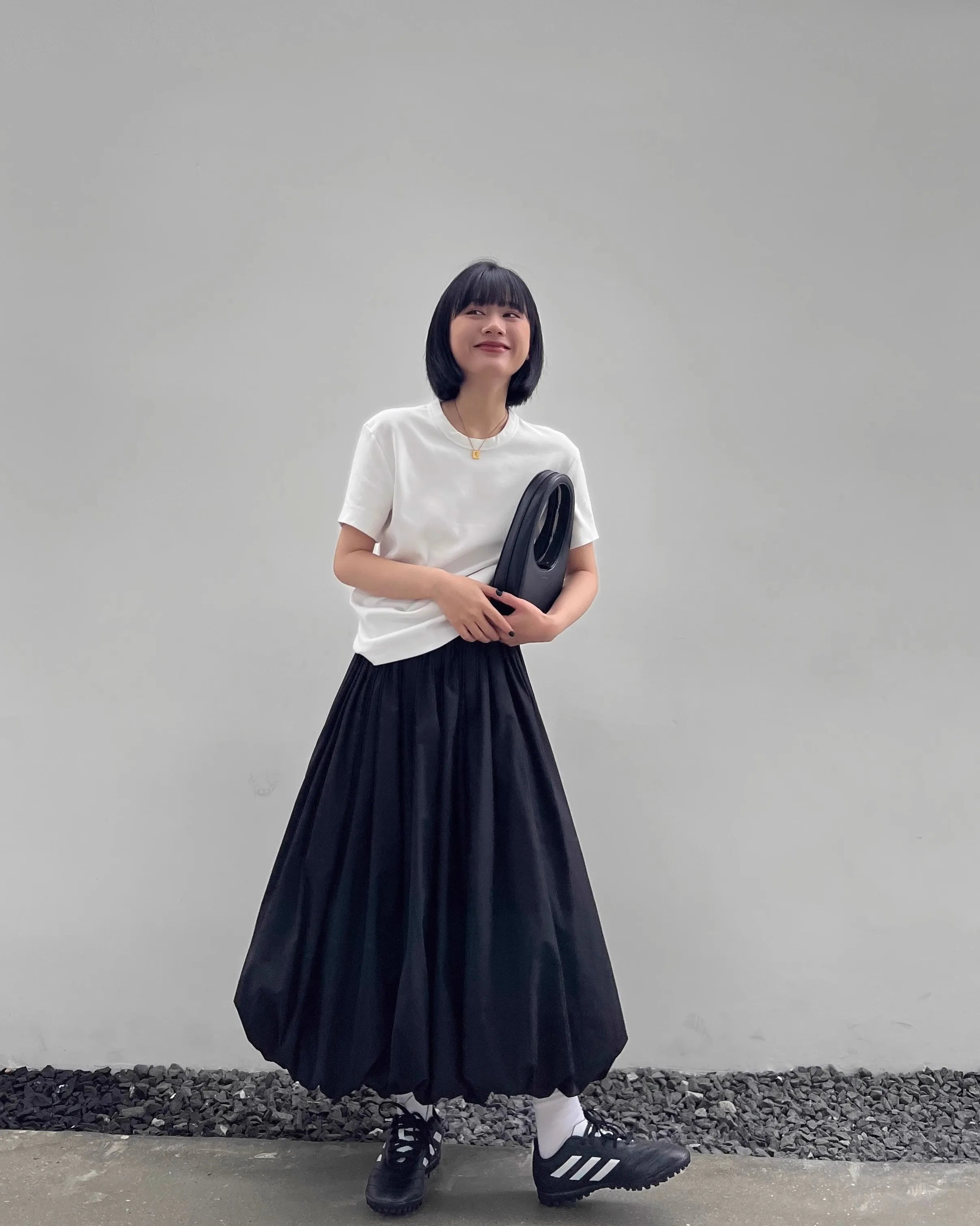 HOUZHOU Long Skirt Women Elegant Solid Elastic Waist A-line Vintage Korean Fashion Loose Balloon Maxi Skirt Casual Streetwear - reetell