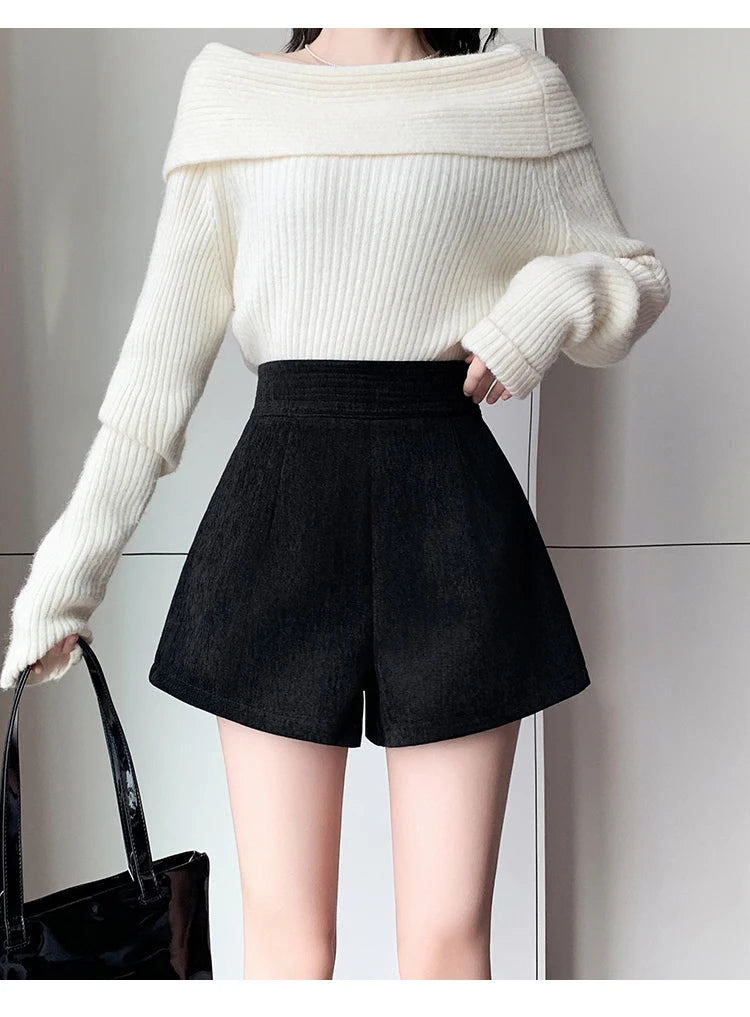 Fashion New Autumn Office Lady Womens Shorts Apricot Black Shorts Women High Waist Short Mujer Shorts for Women D28 - reetell